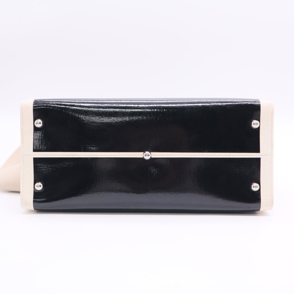 Black/Off White Canvas and Patent Leather Medium Sunshine Shopper Tote Twins LDJ3015