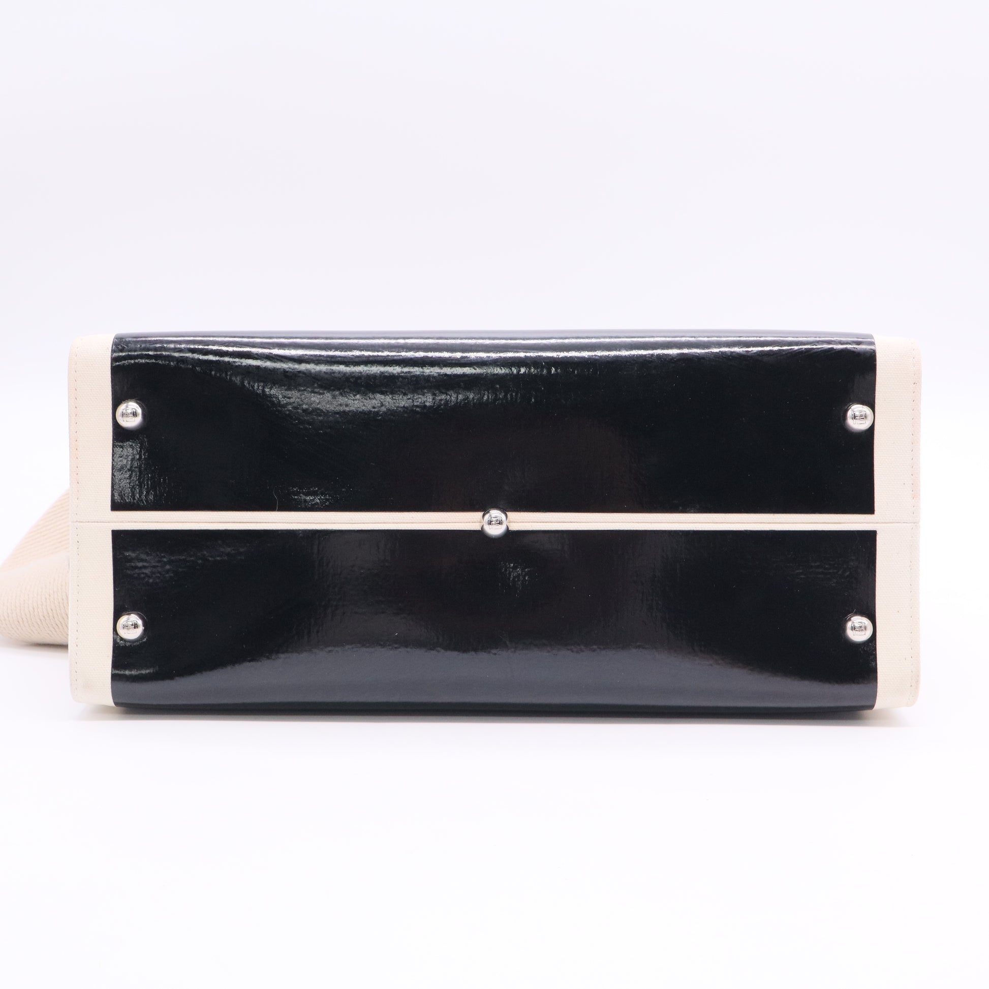 Black/Off White Canvas and Patent Leather Medium Sunshine Shopper Tote Twins LDJ3015