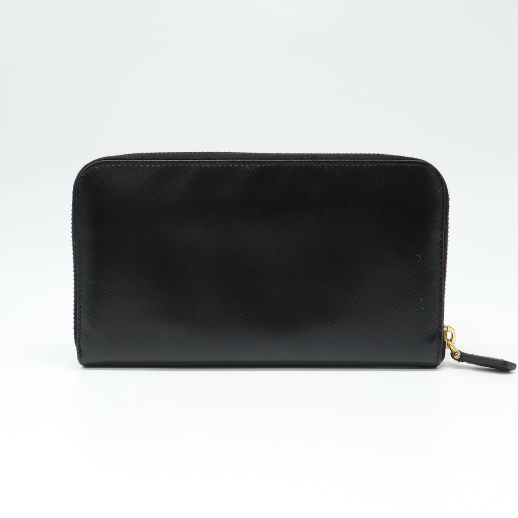 Black/White Patent Saffiano Leather Flower Long Zip Wallet W21757