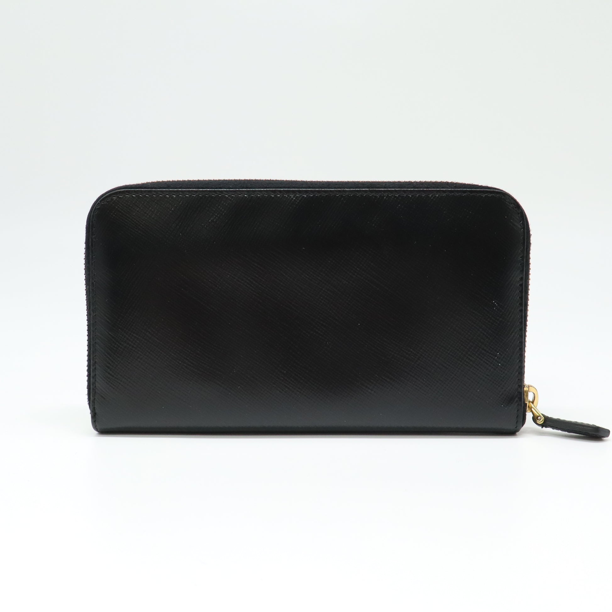 Black/White Patent Saffiano Leather Flower Long Zip Wallet W21757