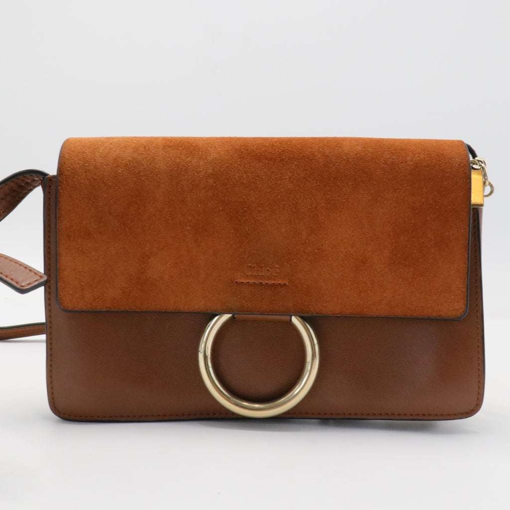 Suede Calfskin Mini Faye Shoulder Bag Tobacco