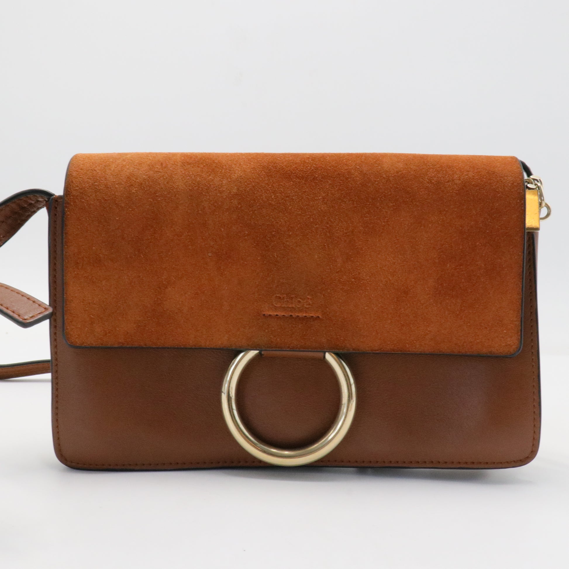 Suede Calfskin Mini Faye Shoulder Bag Tobacco