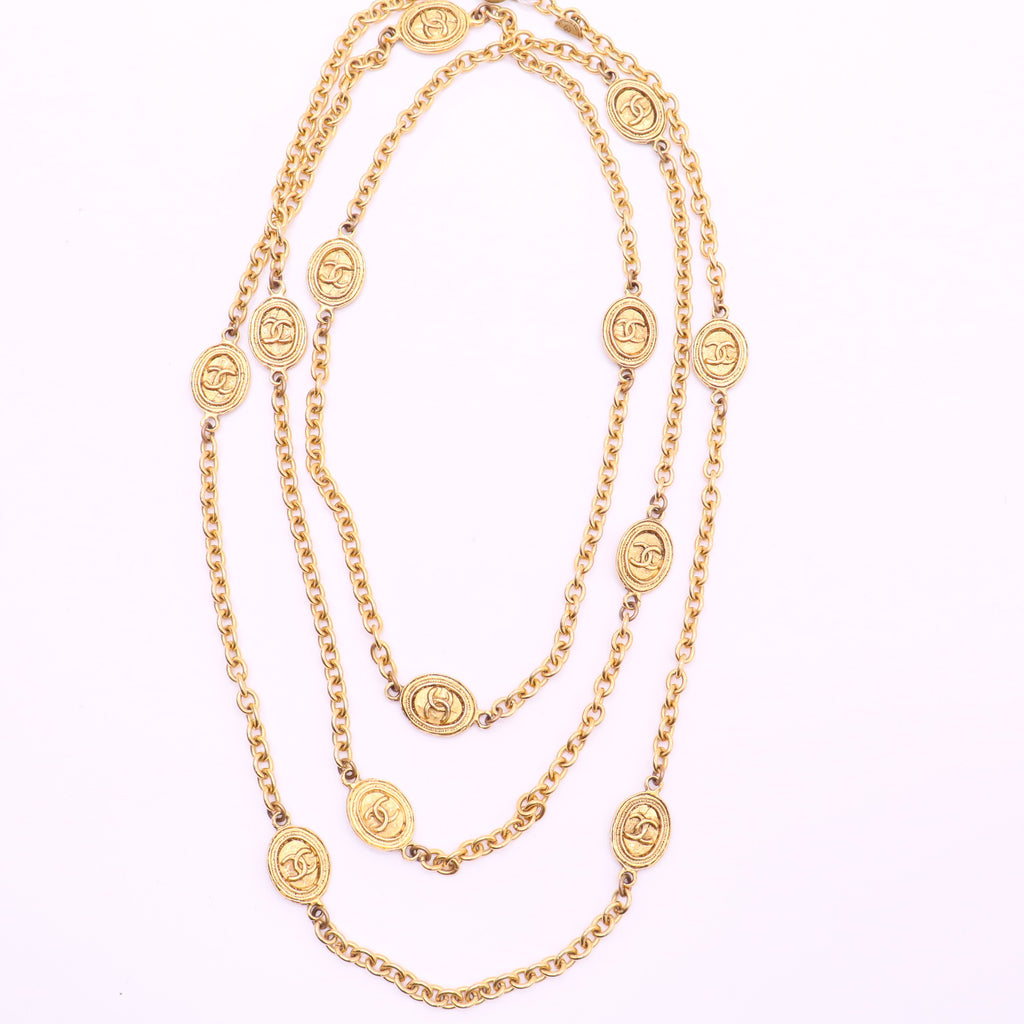 Chanel Vintage Plated Extra Long Necklace  twins