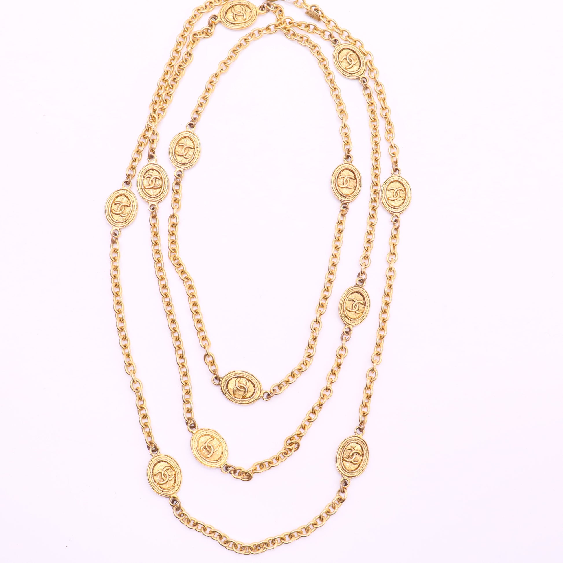 Chanel Vintage Plated Extra Long Necklace  twins