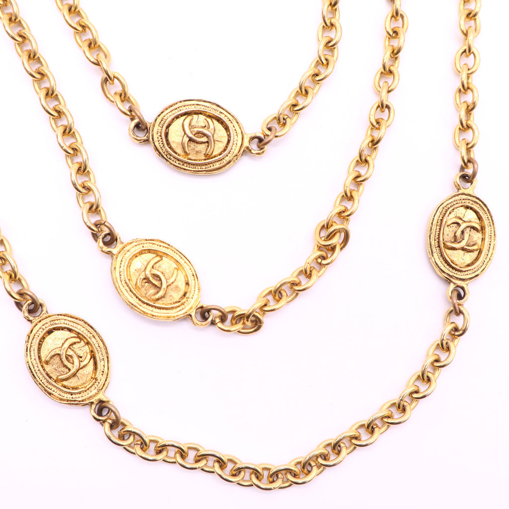 Chanel Vintage Plated Extra Long Necklace  twins
