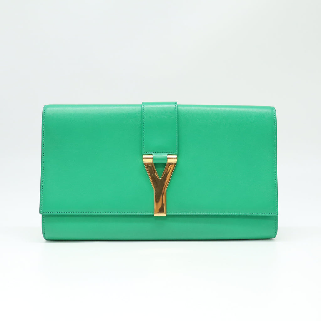 Yves Saint Laurent Green Calfskin Leather Ligne Y Clutch Bag W21772
