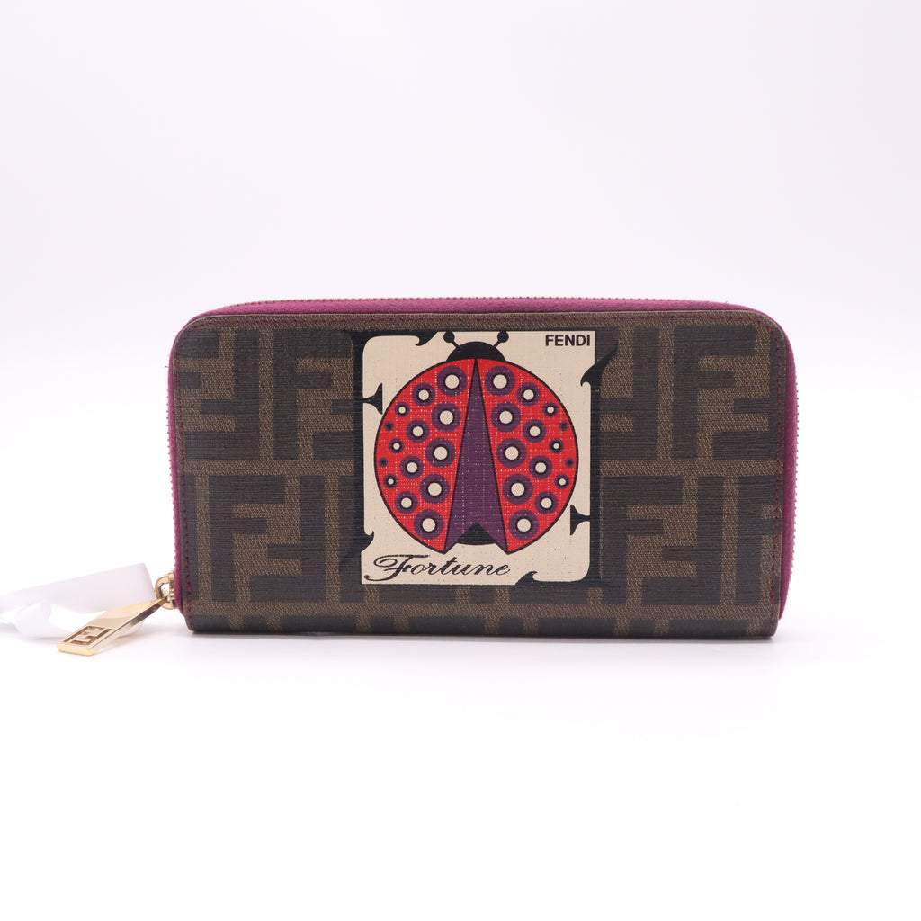 Fendi Fortune Zucca Spalmati Ladybug Zip Continental Wallet W22656