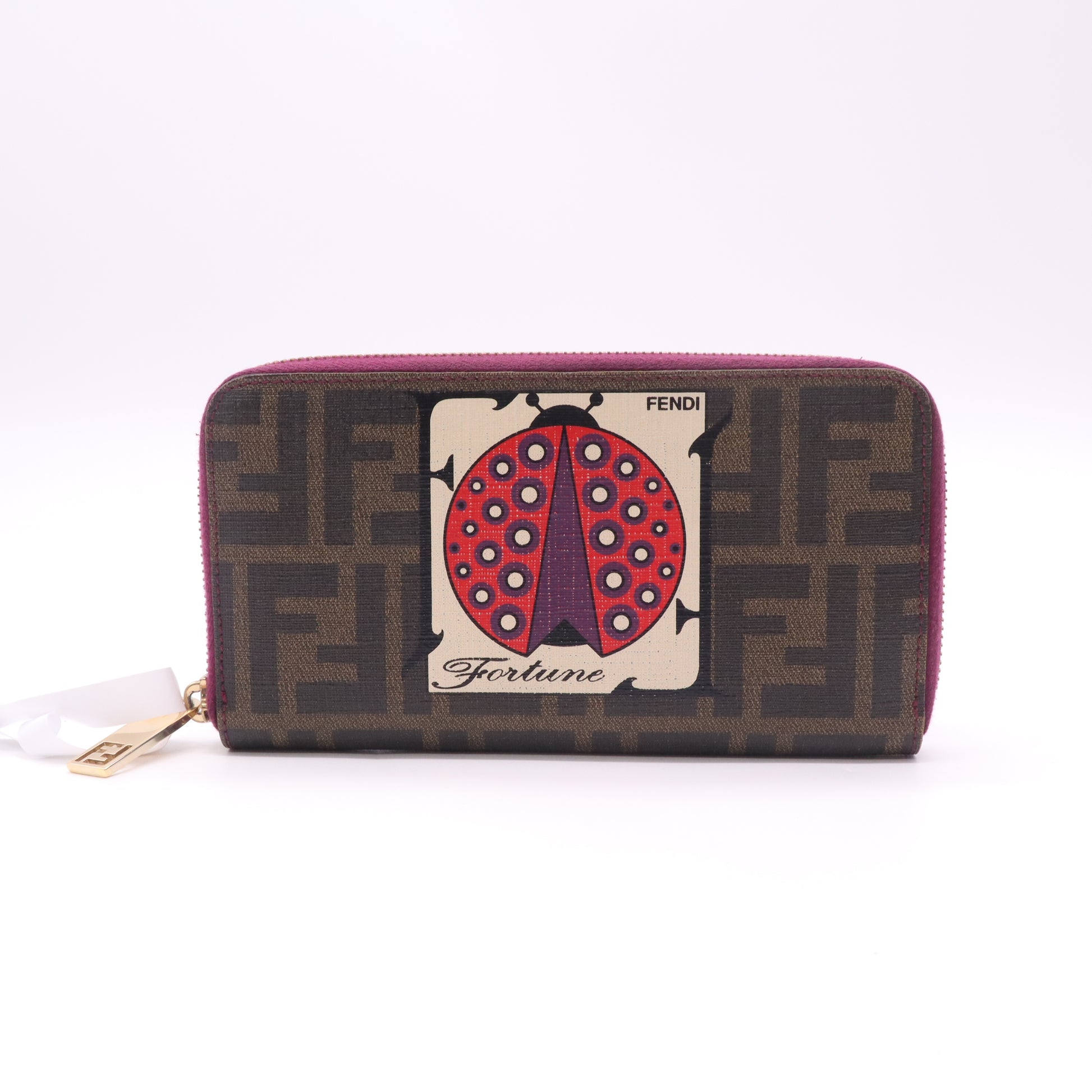 Fendi Fortune Zucca Spalmati Ladybug Zip Continental Wallet W22656