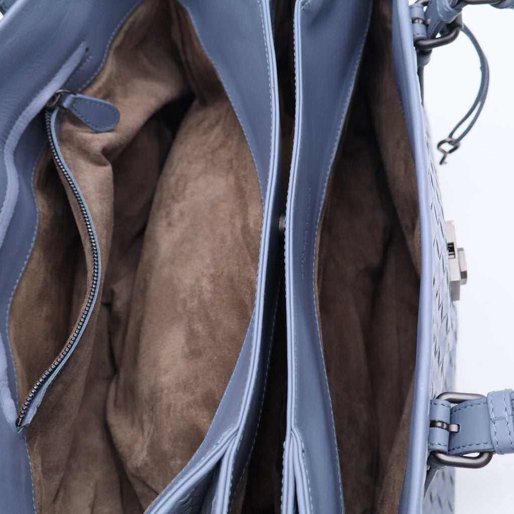 Blue Intrecciato Leather Small Roma Tote b20285