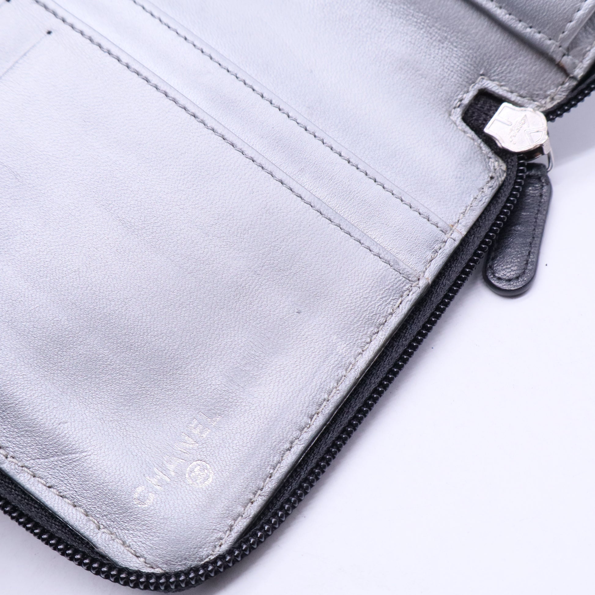 Chanel Lambskin Camellia Embossed Zip Around Organizer Wallet Black twins w7074