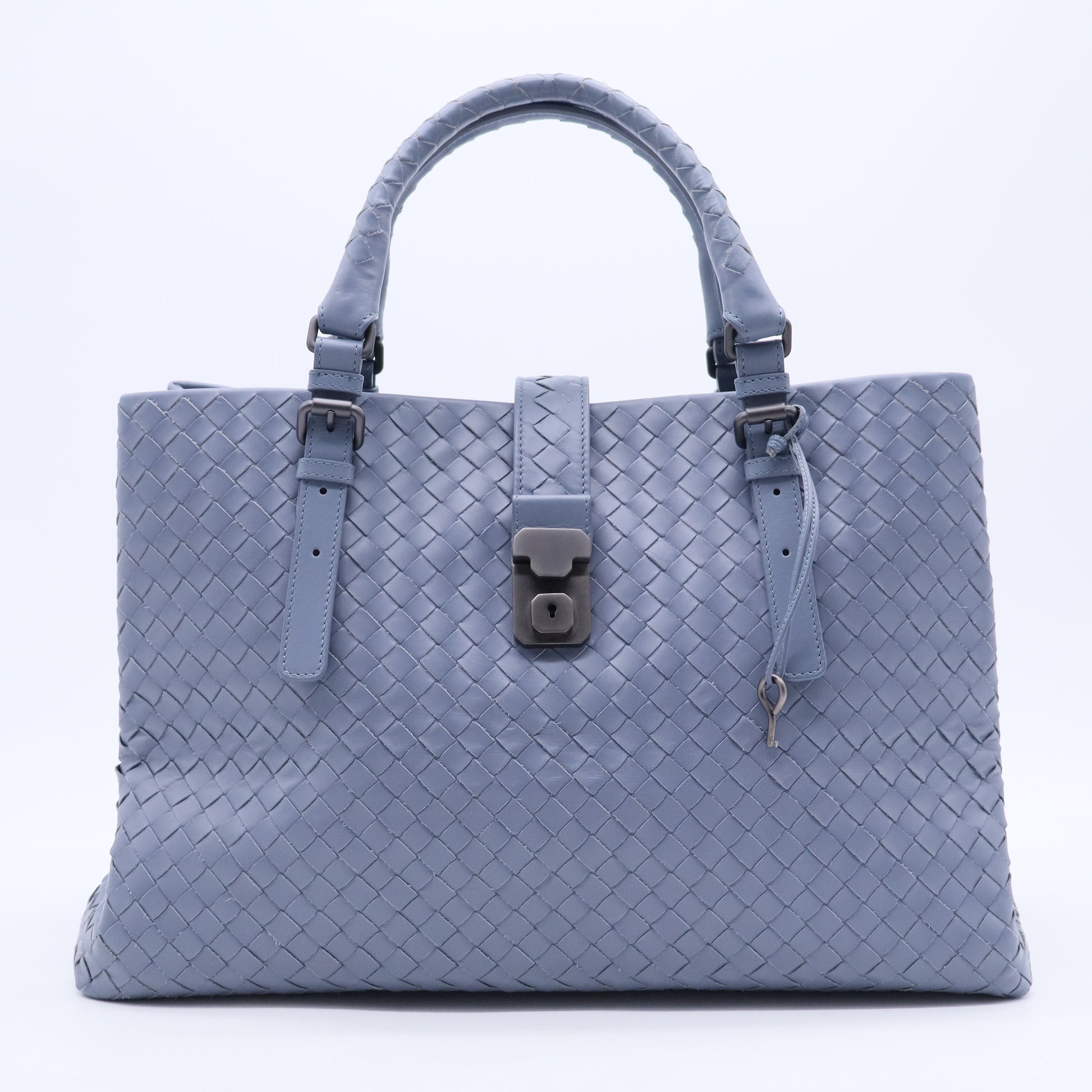Blue Intrecciato Leather Small Roma Tote b20285