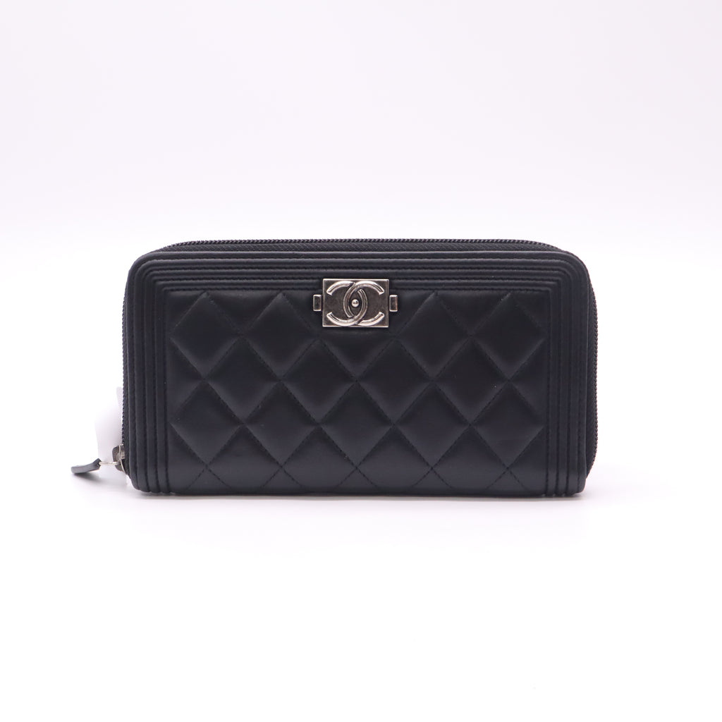 Lambskin Quilted Boy Zip Around Wallet Black W22605