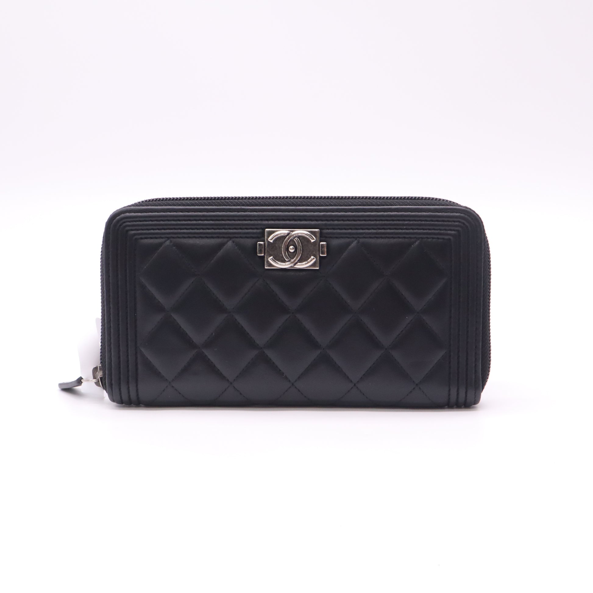 Lambskin Quilted Boy Zip Around Wallet Black W22605