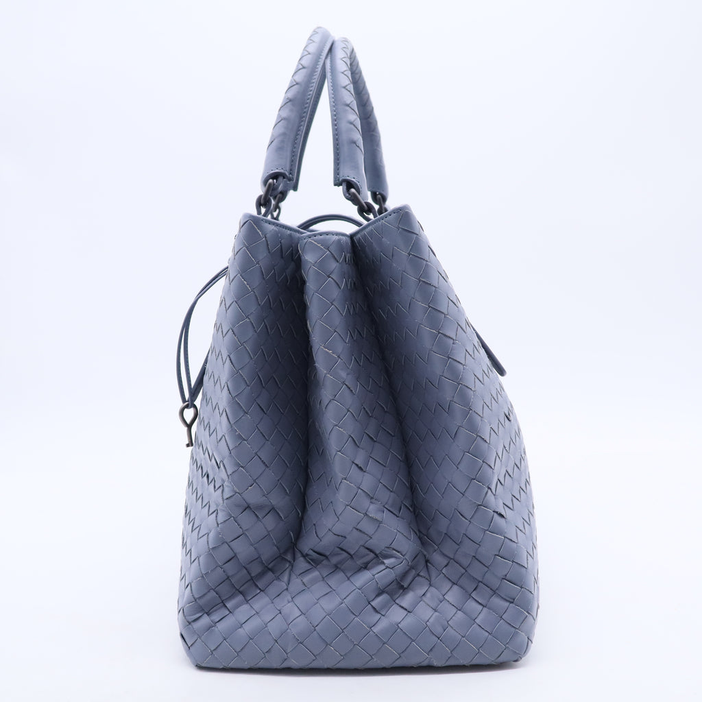 Blue Intrecciato Leather Small Roma Tote b20285