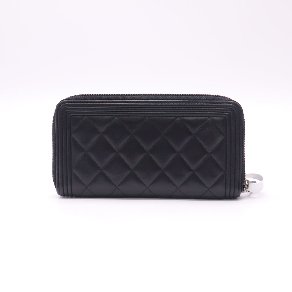 Lambskin Quilted Boy Zip Around Wallet Black W22605