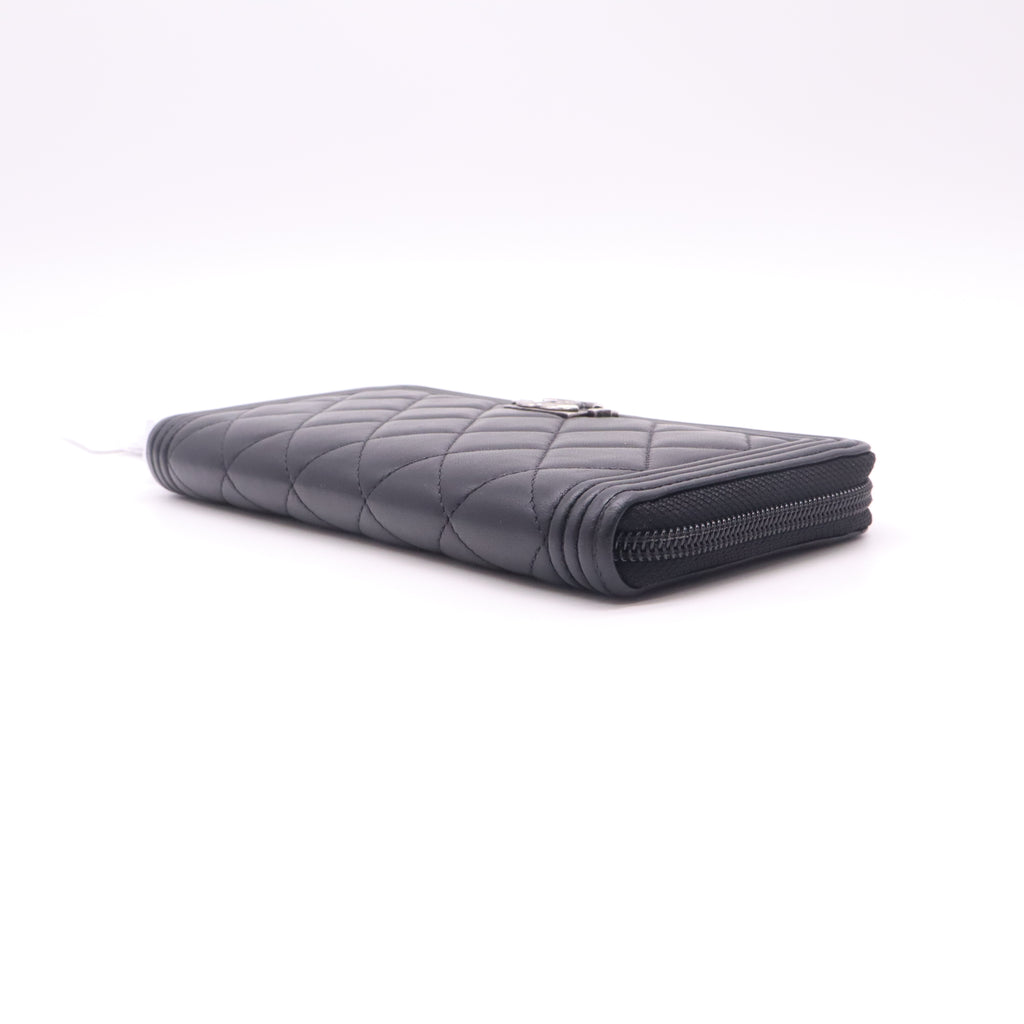 Lambskin Quilted Boy Zip Around Wallet Black W22605