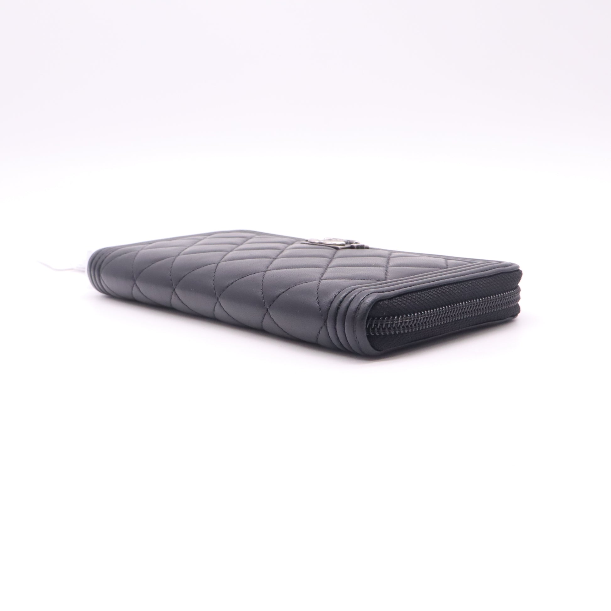Lambskin Quilted Boy Zip Around Wallet Black W22605