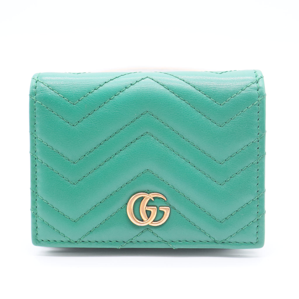 Calfskin Matelasse GG Marmont Card Case Wallet Emerald