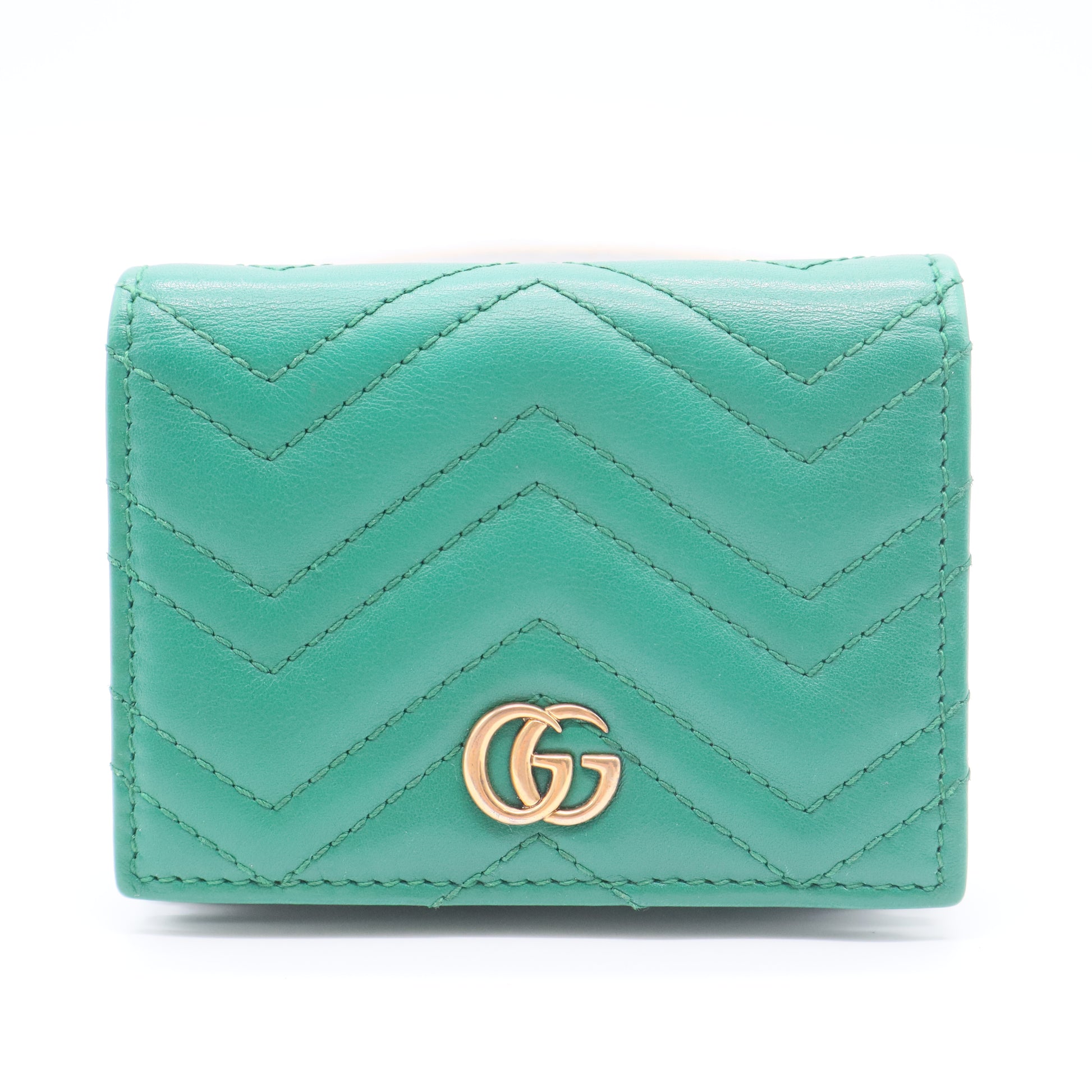 Calfskin Matelasse GG Marmont Card Case Wallet Emerald