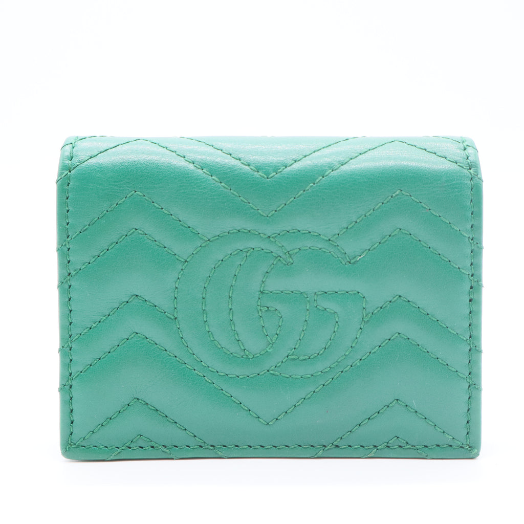 Calfskin Matelasse GG Marmont Card Case Wallet Emerald