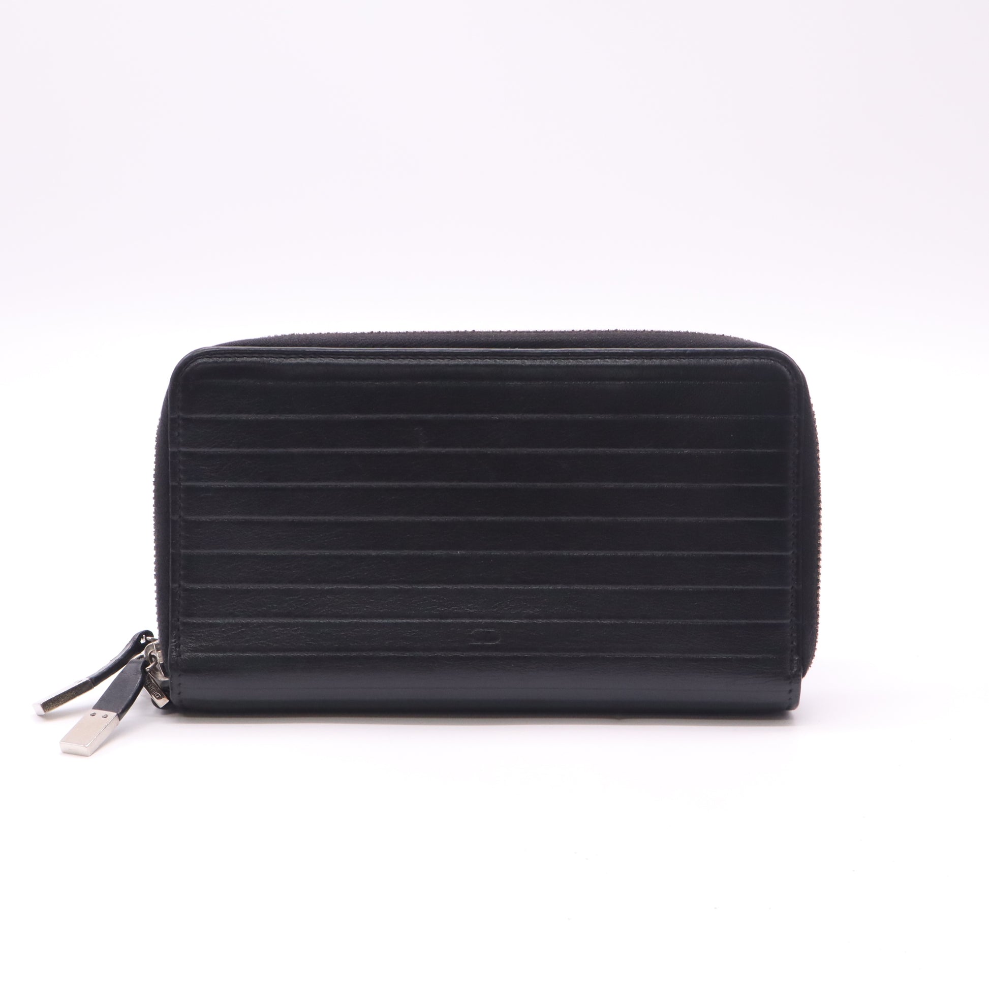 Dior Homme Black Tie Ribbed Leather Zip-Around Wallet W22591