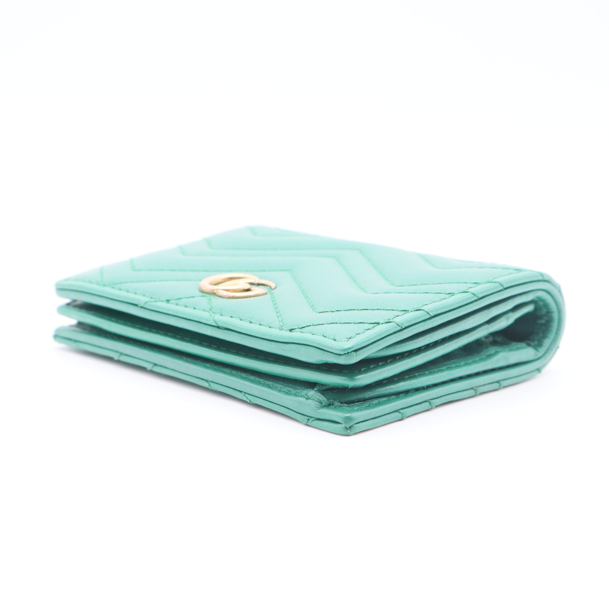 Calfskin Matelasse GG Marmont Card Case Wallet Emerald