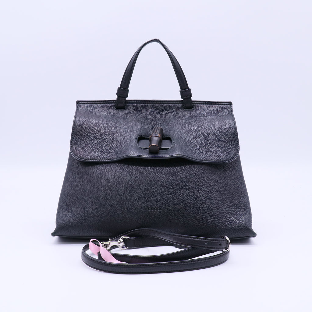 Bamboo Daily Top Handle Bag Leather Medium Twins LDJ4110