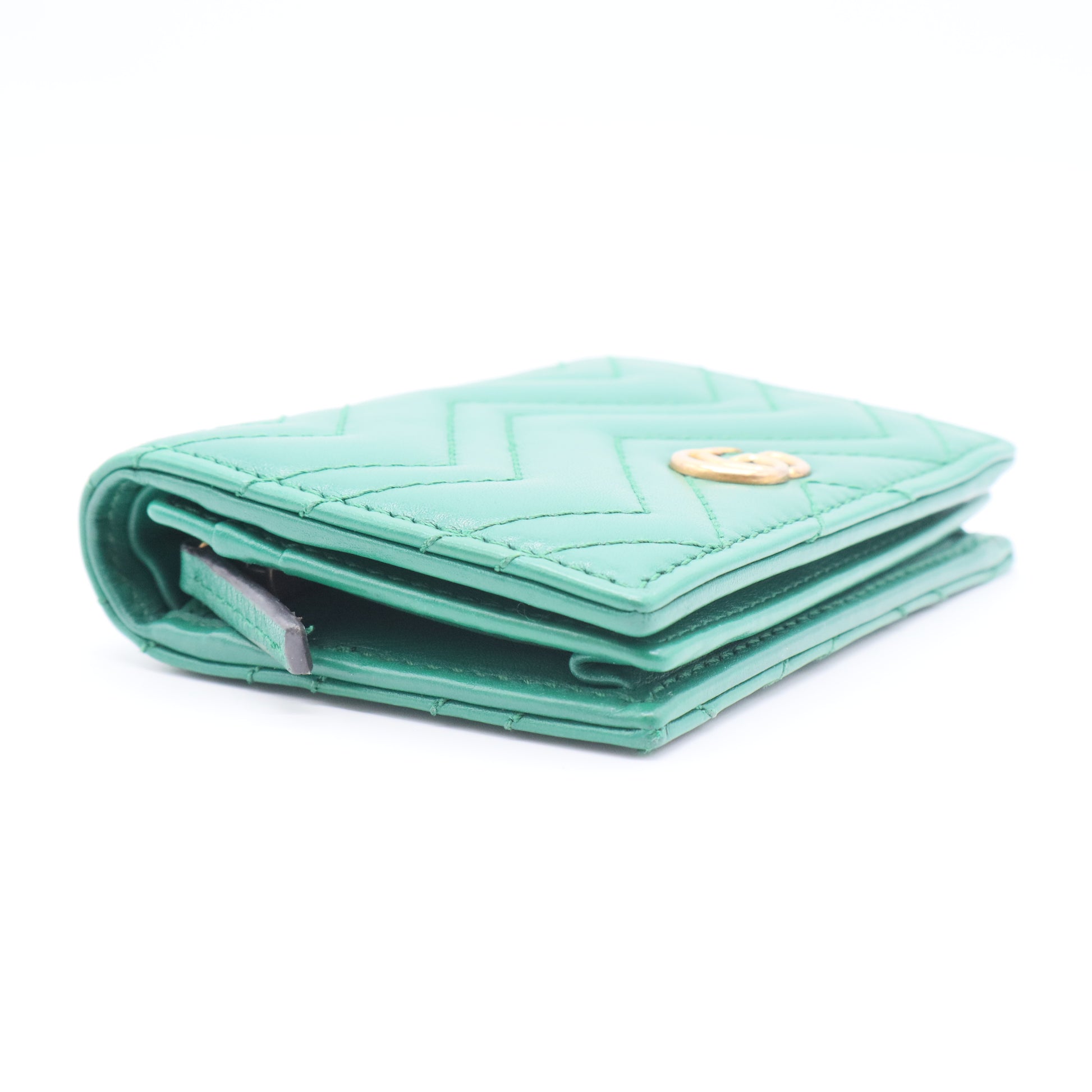 Calfskin Matelasse GG Marmont Card Case Wallet Emerald
