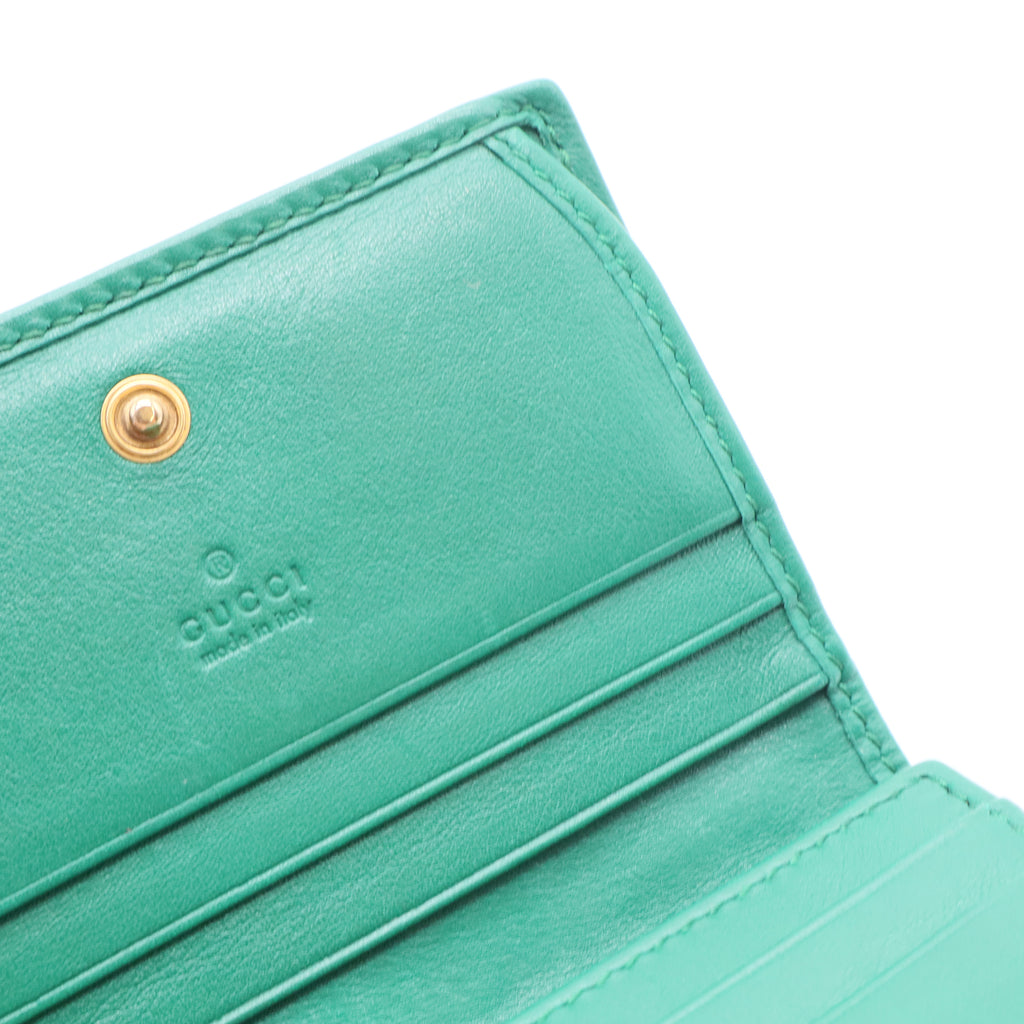 Calfskin Matelasse GG Marmont Card Case Wallet Emerald