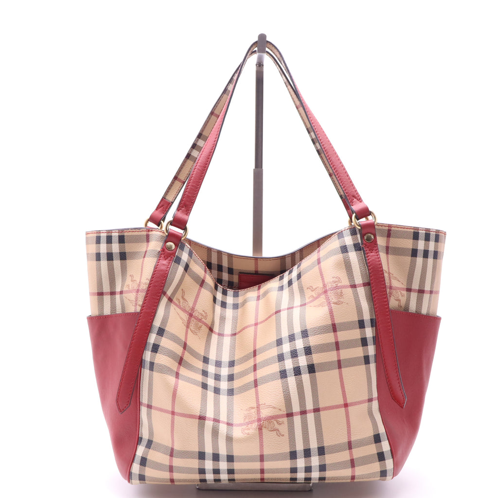 Canterbury Tote Leather and House Check Canvas Small Twins B21135