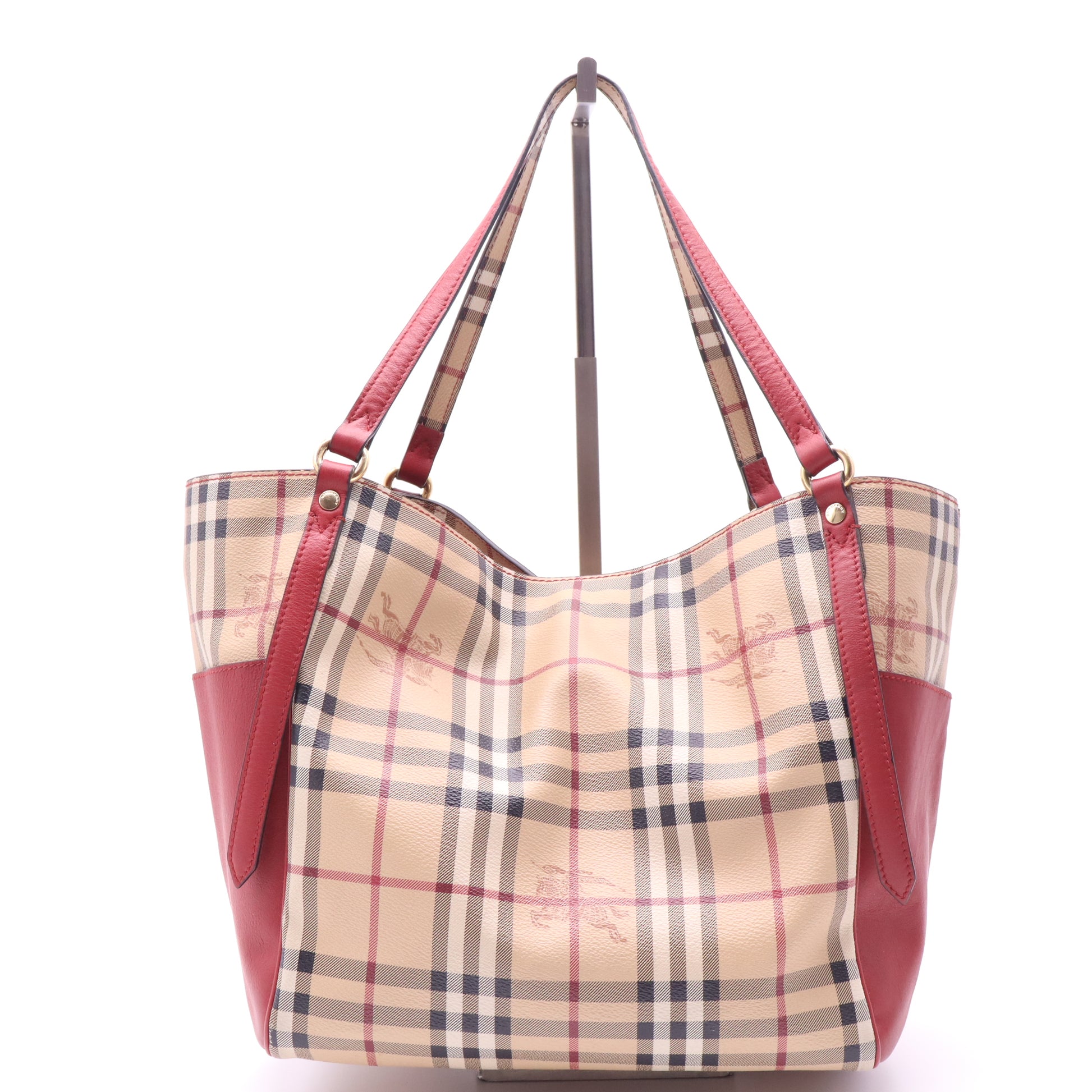 Canterbury Tote Leather and House Check Canvas Small Twins B21135