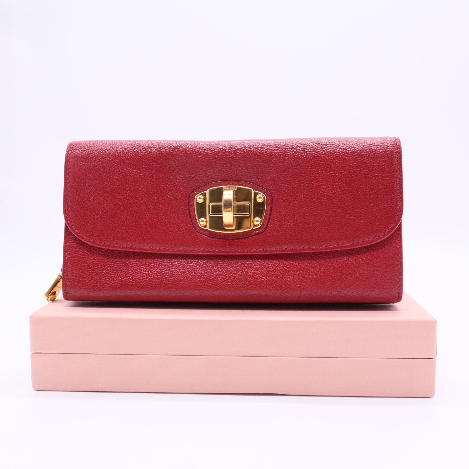 red Madras leather flap long wallet