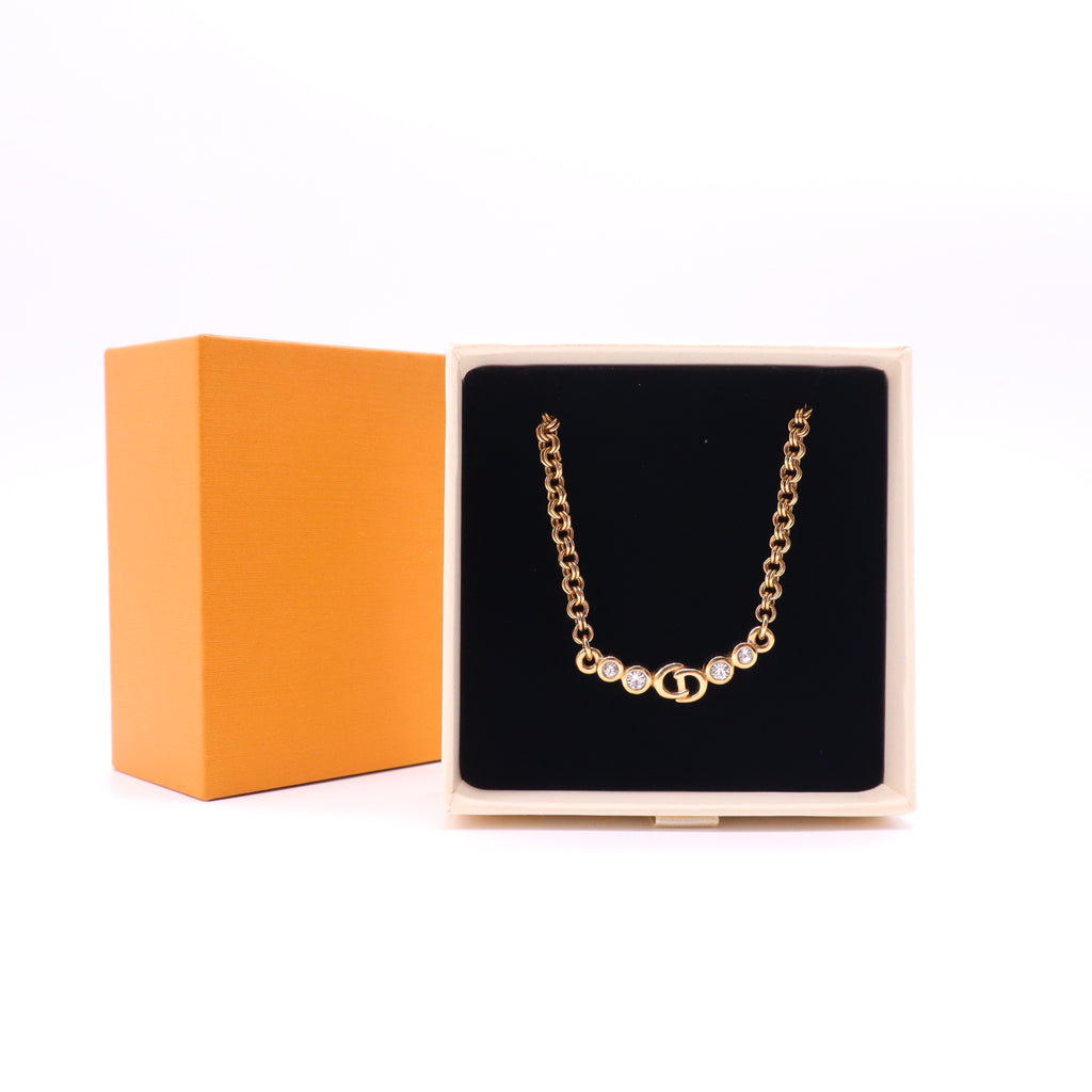 Crystal CD Chain Necklace Gold Twins LDJ4133