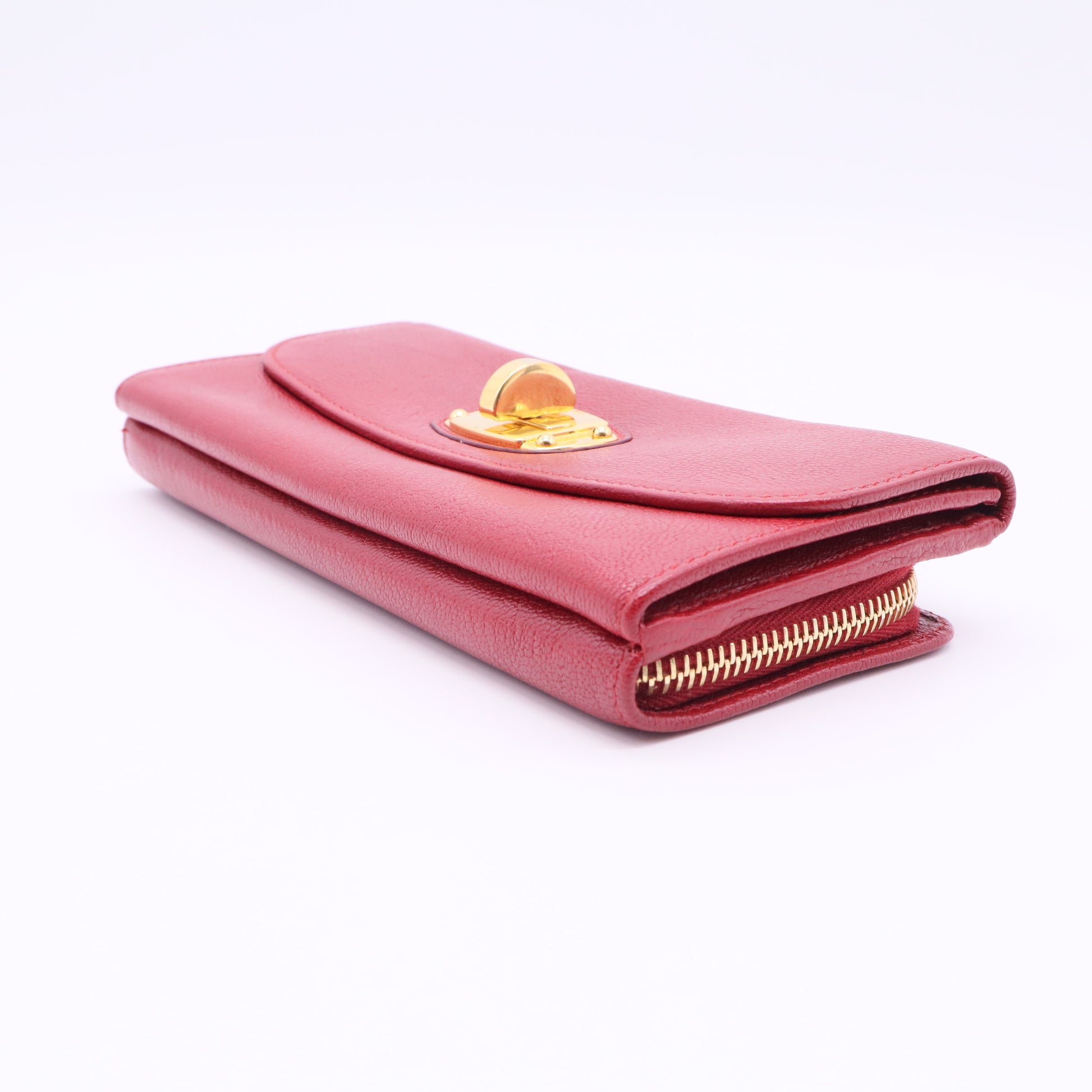 red Madras leather flap long wallet