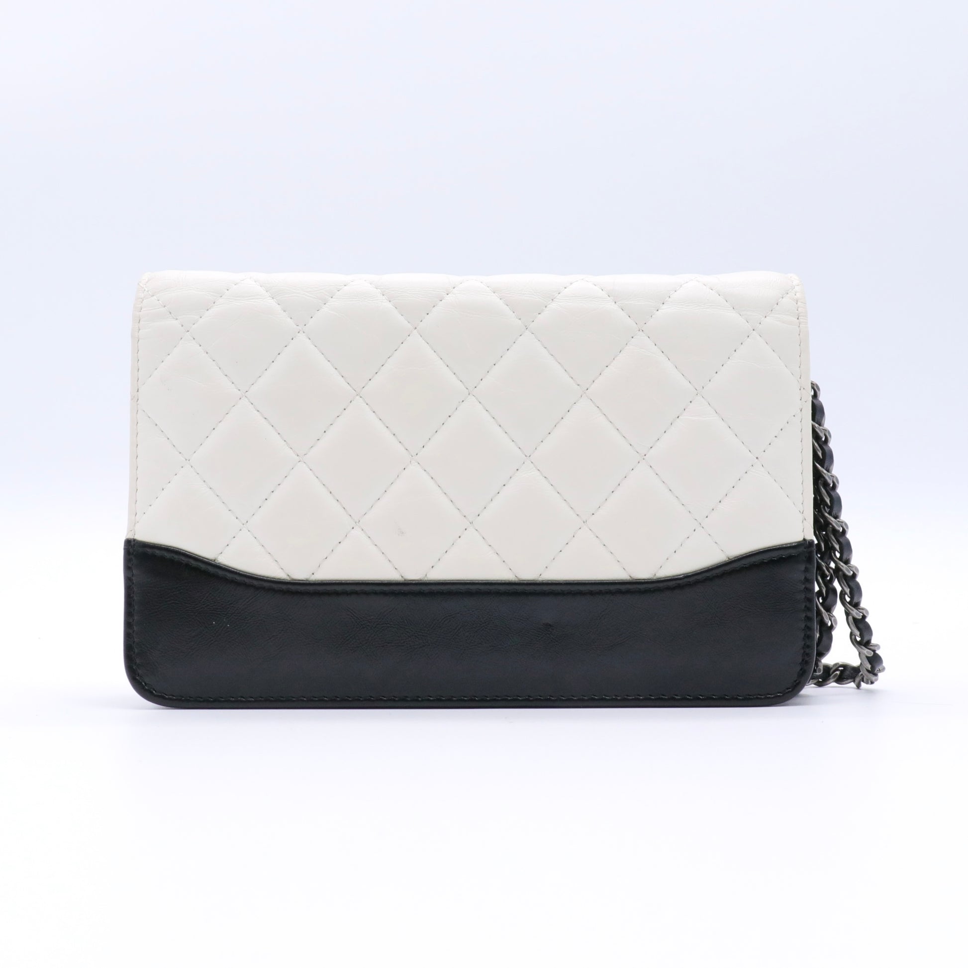 Aged Calfskin Quilted Gabrielle Wallet On Chain WOC Beige Black Twins