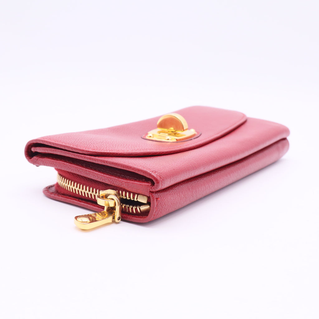red Madras leather flap long wallet