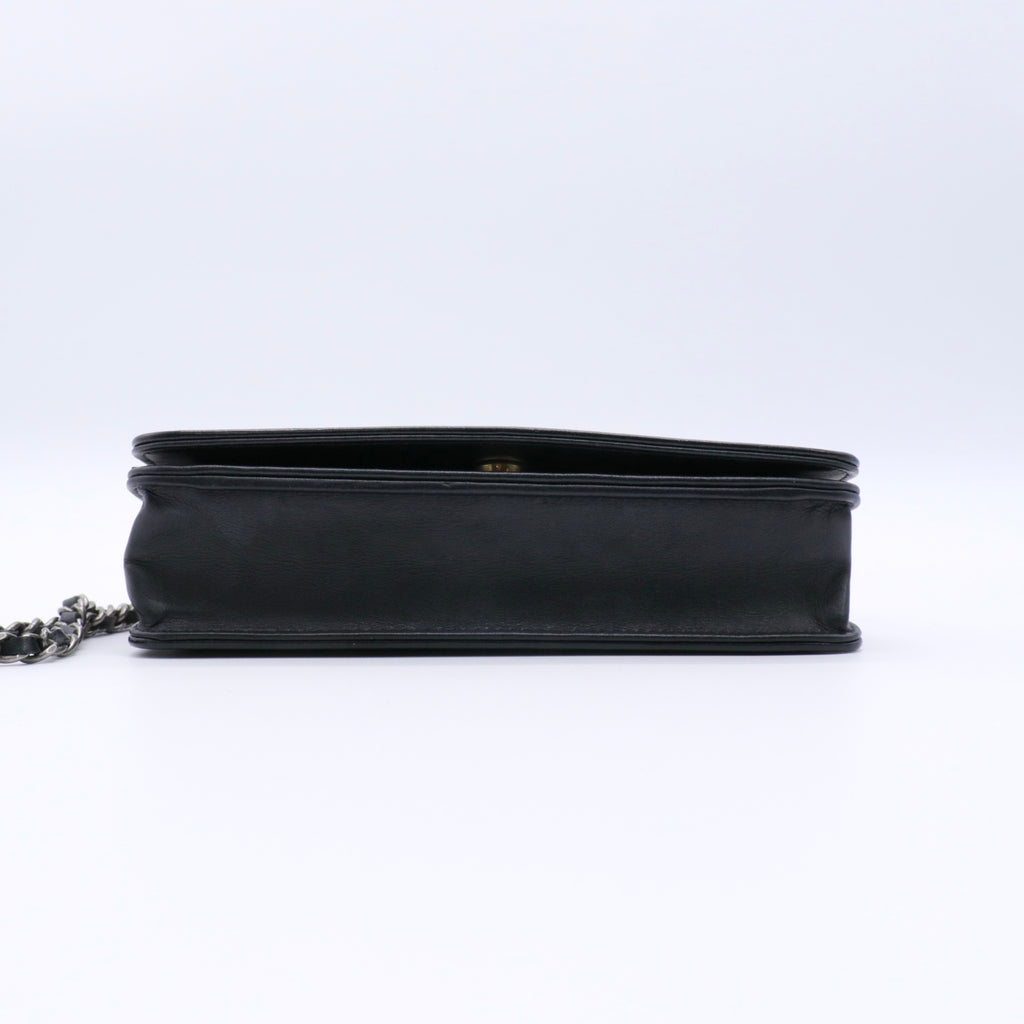 Aged Calfskin Quilted Gabrielle Wallet On Chain WOC Beige Black Twins