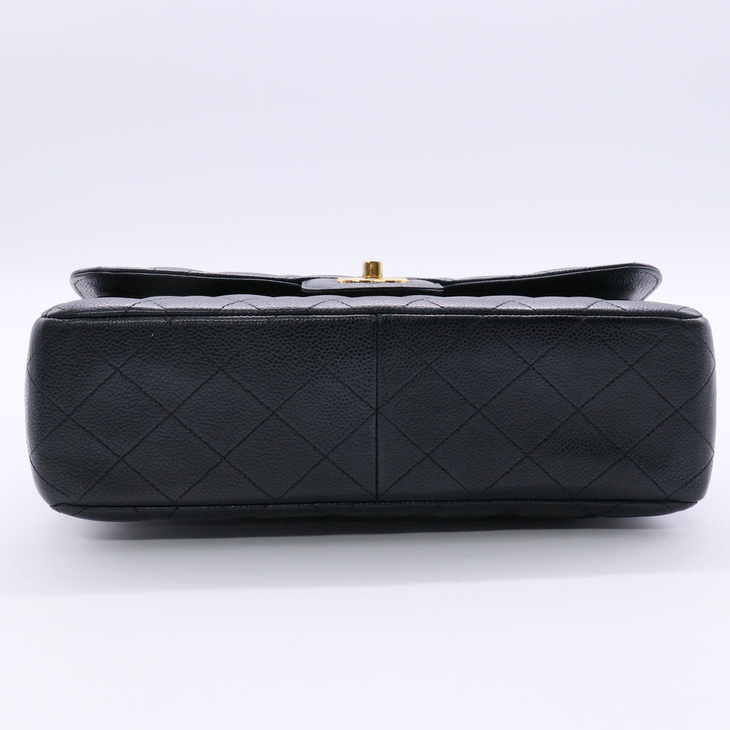 Black Caviar Leather Jumbo Double Flap Gold Hardware Bag Twins