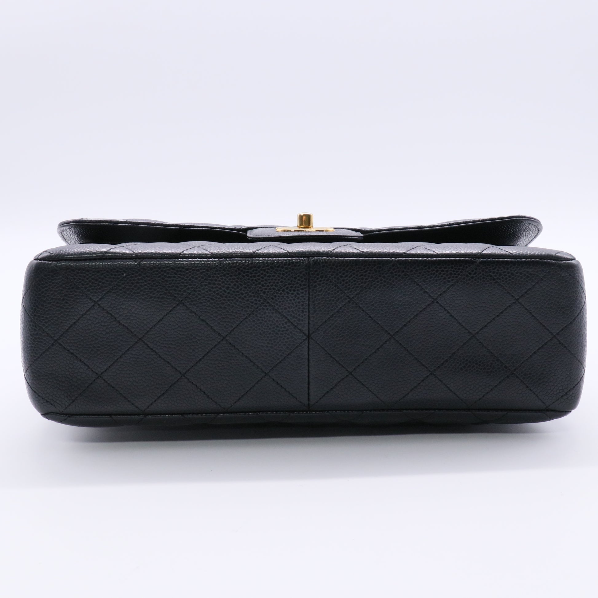 Black Caviar Leather Jumbo Double Flap Gold Hardware Bag Twins
