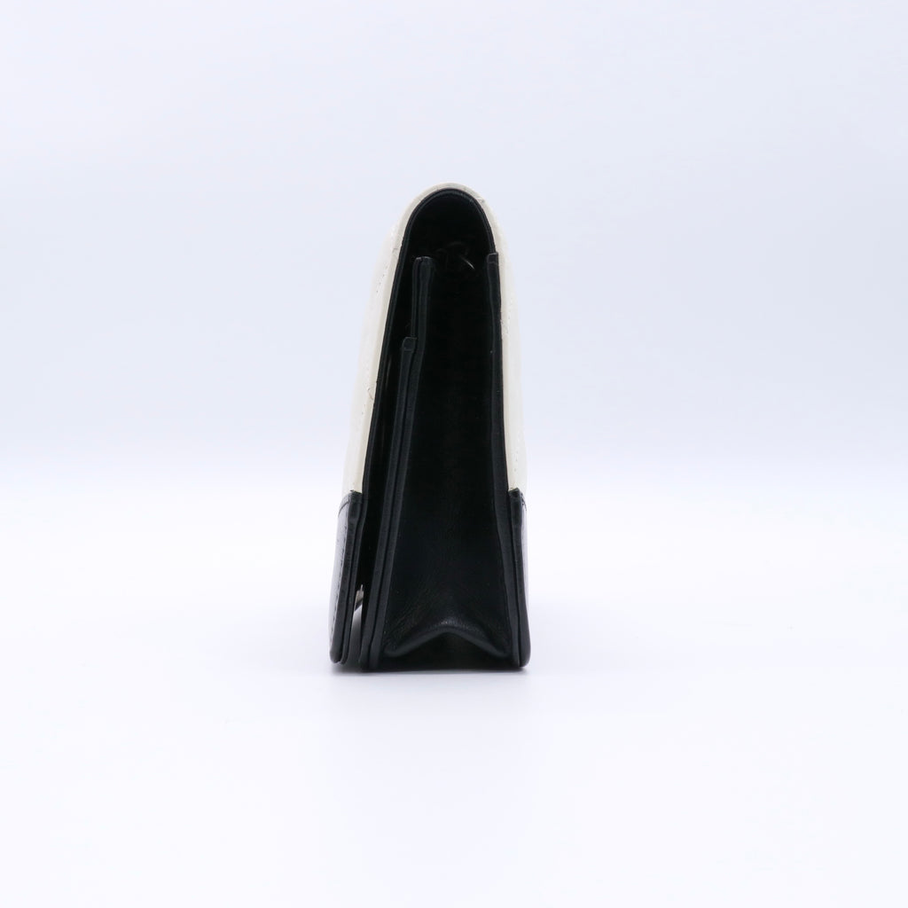 Aged Calfskin Quilted Gabrielle Wallet On Chain WOC Beige Black Twins