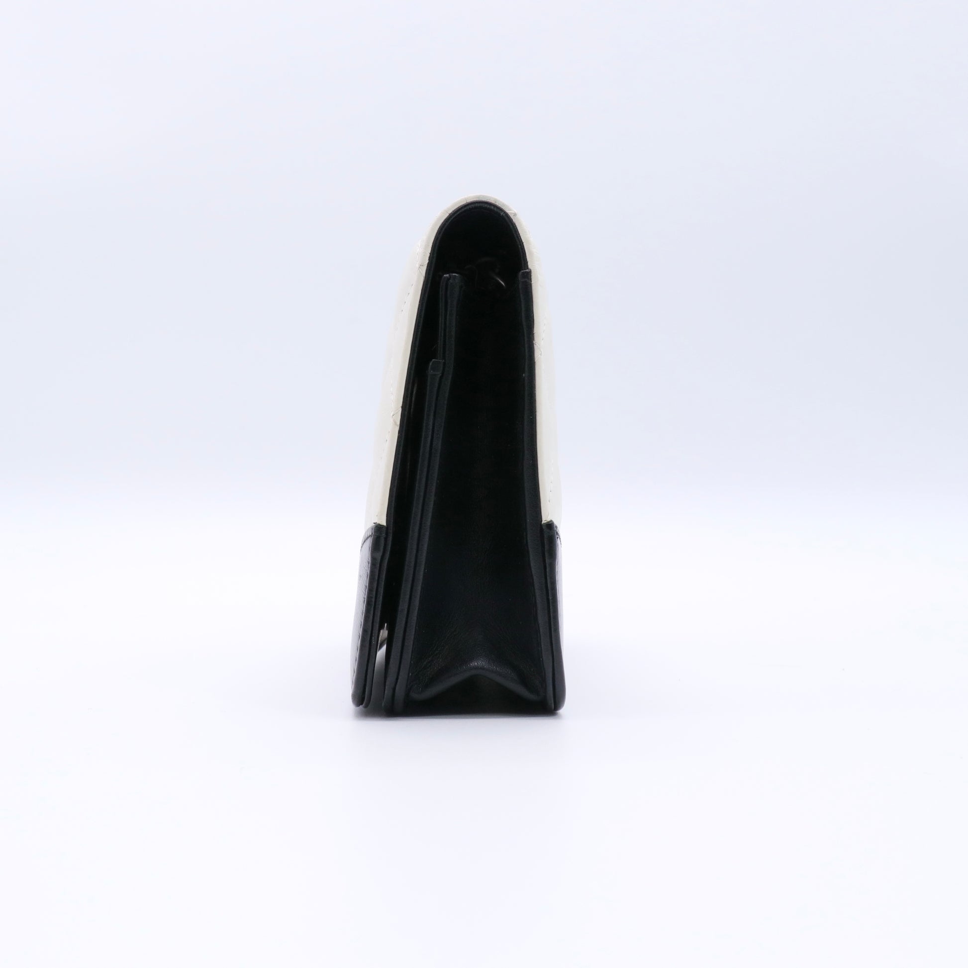 Aged Calfskin Quilted Gabrielle Wallet On Chain WOC Beige Black Twins