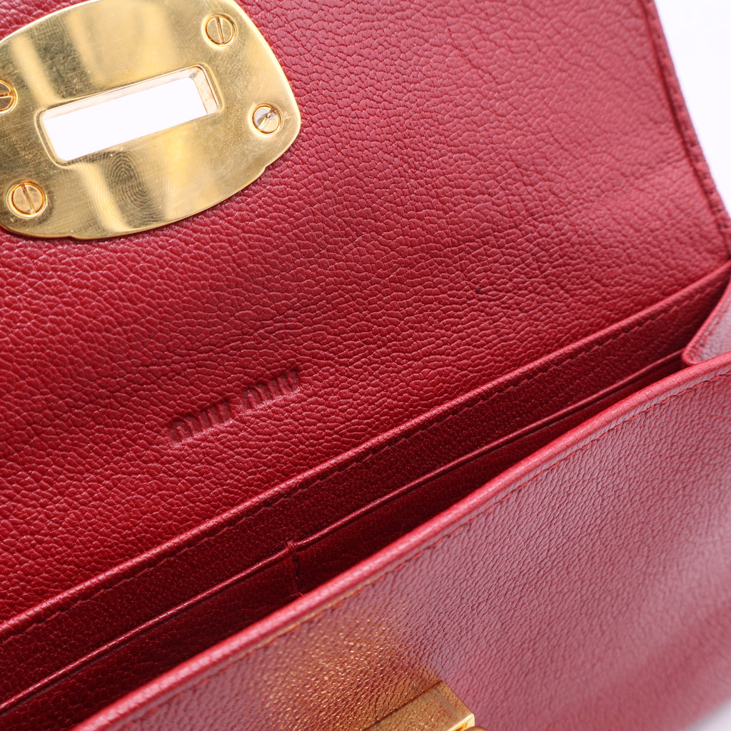 red Madras leather flap long wallet