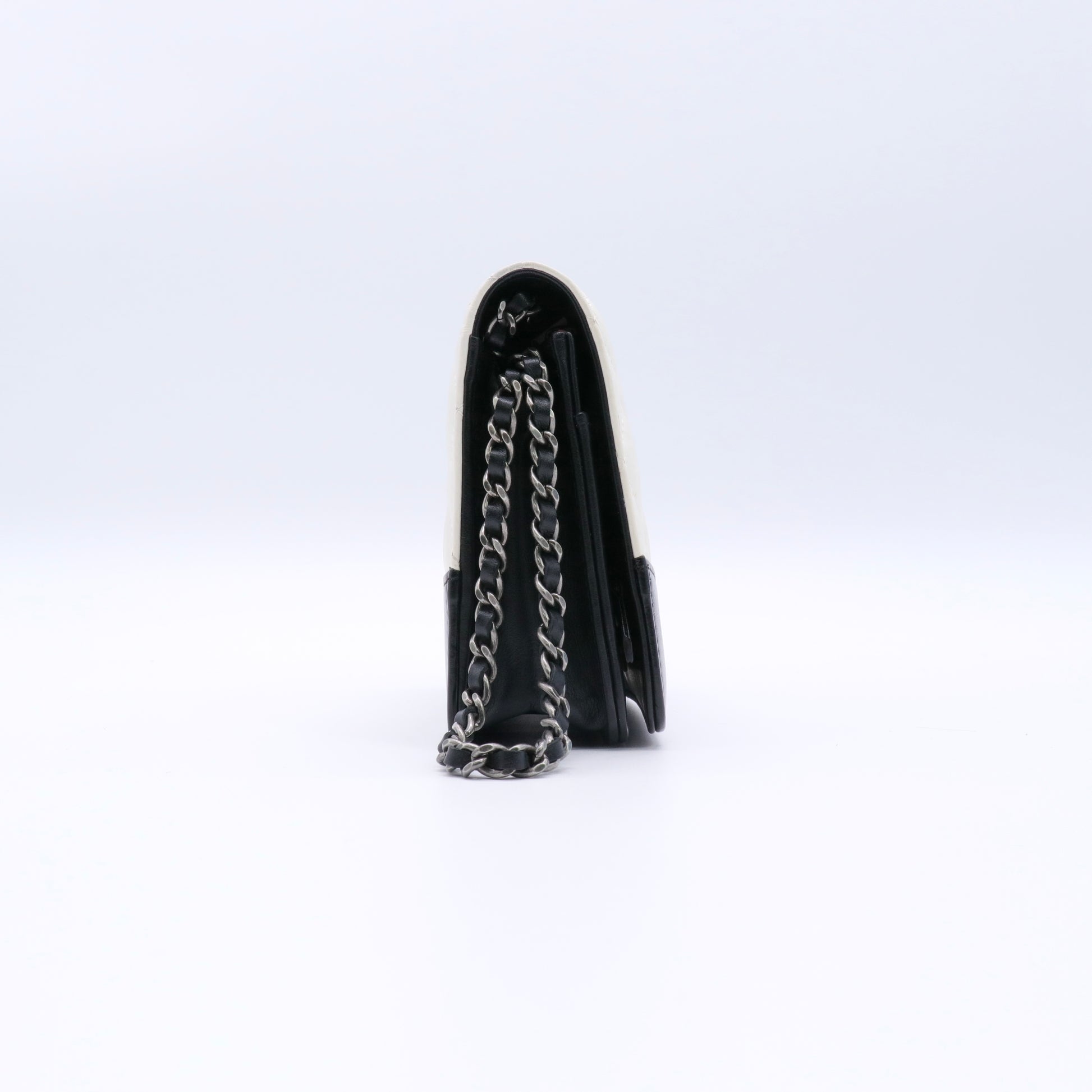 Aged Calfskin Quilted Gabrielle Wallet On Chain WOC Beige Black Twins