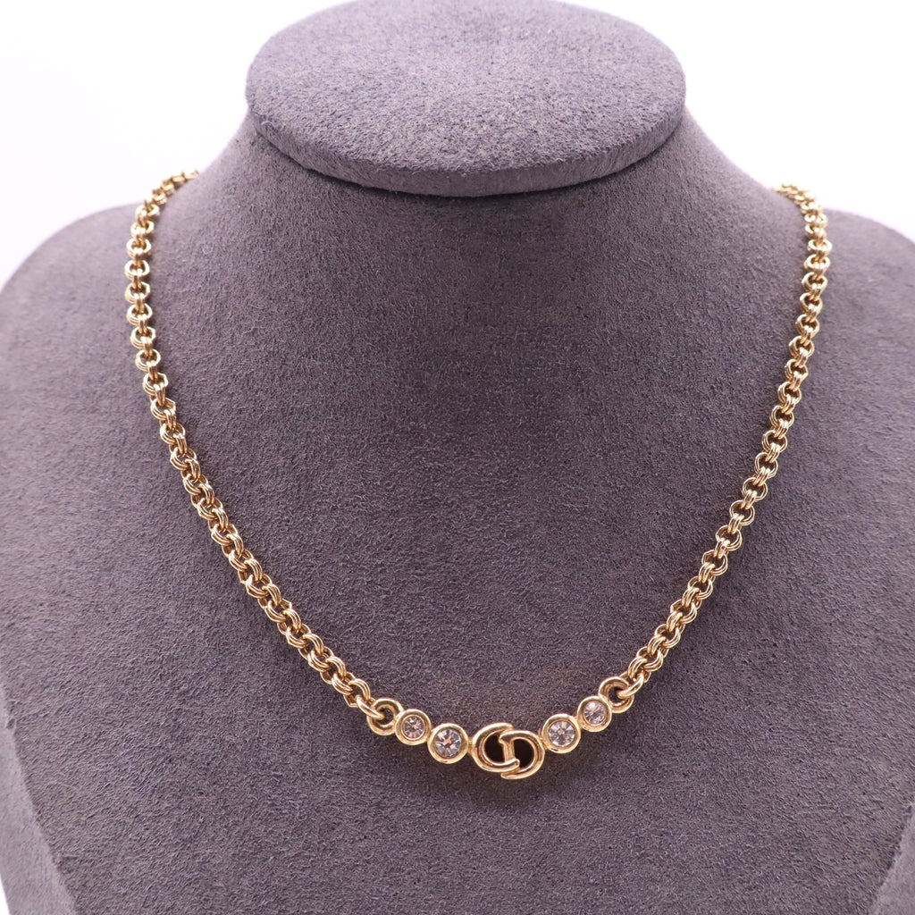Crystal CD Chain Necklace Gold Twins LDJ4133