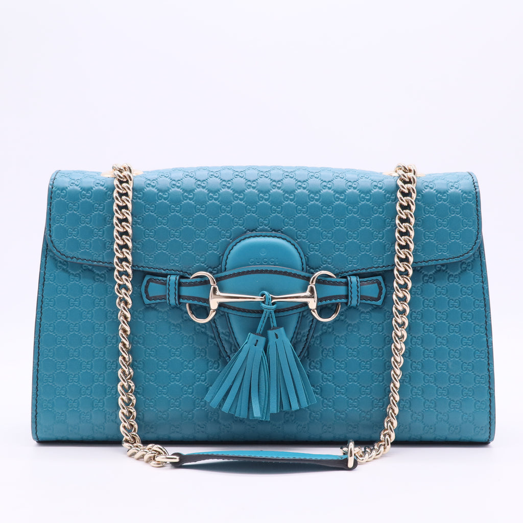 Teal Microguccissima Leather Medium Emily Chain Shoulder Bag