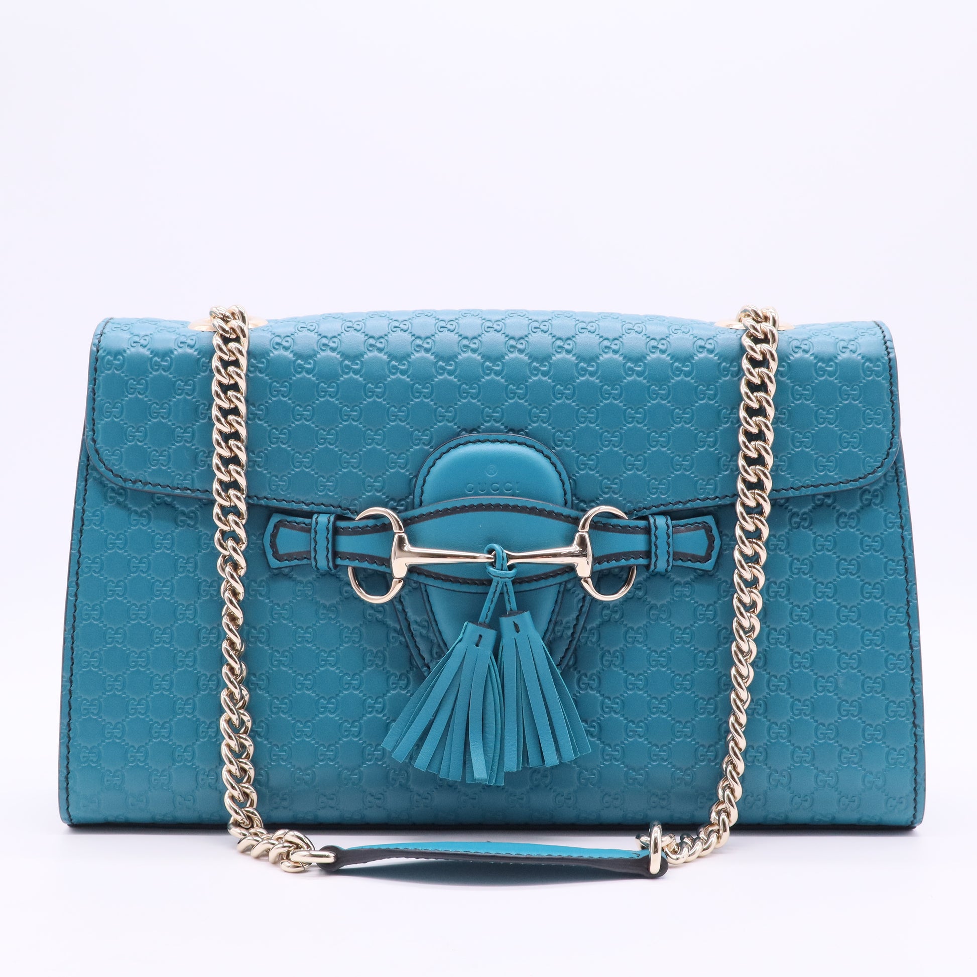 Teal Microguccissima Leather Medium Emily Chain Shoulder Bag