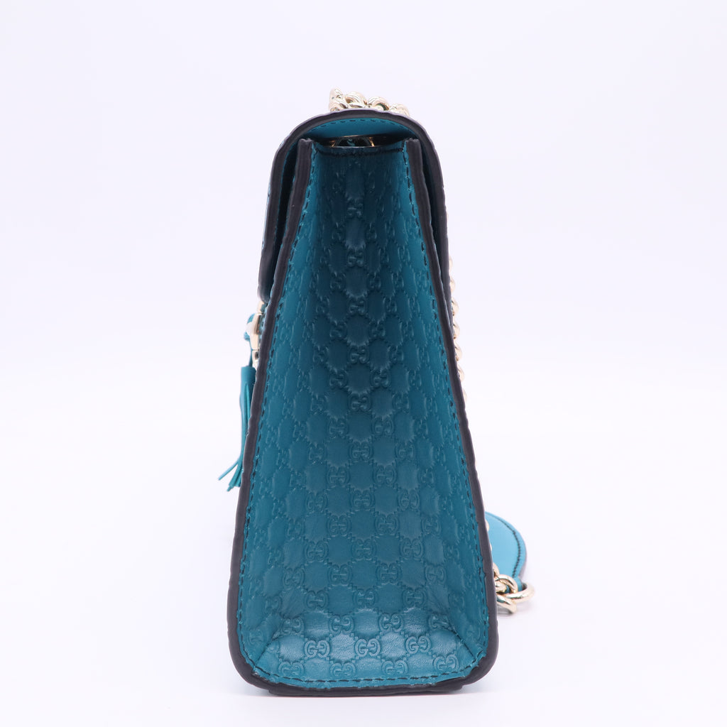 Teal Microguccissima Leather Medium Emily Chain Shoulder Bag
