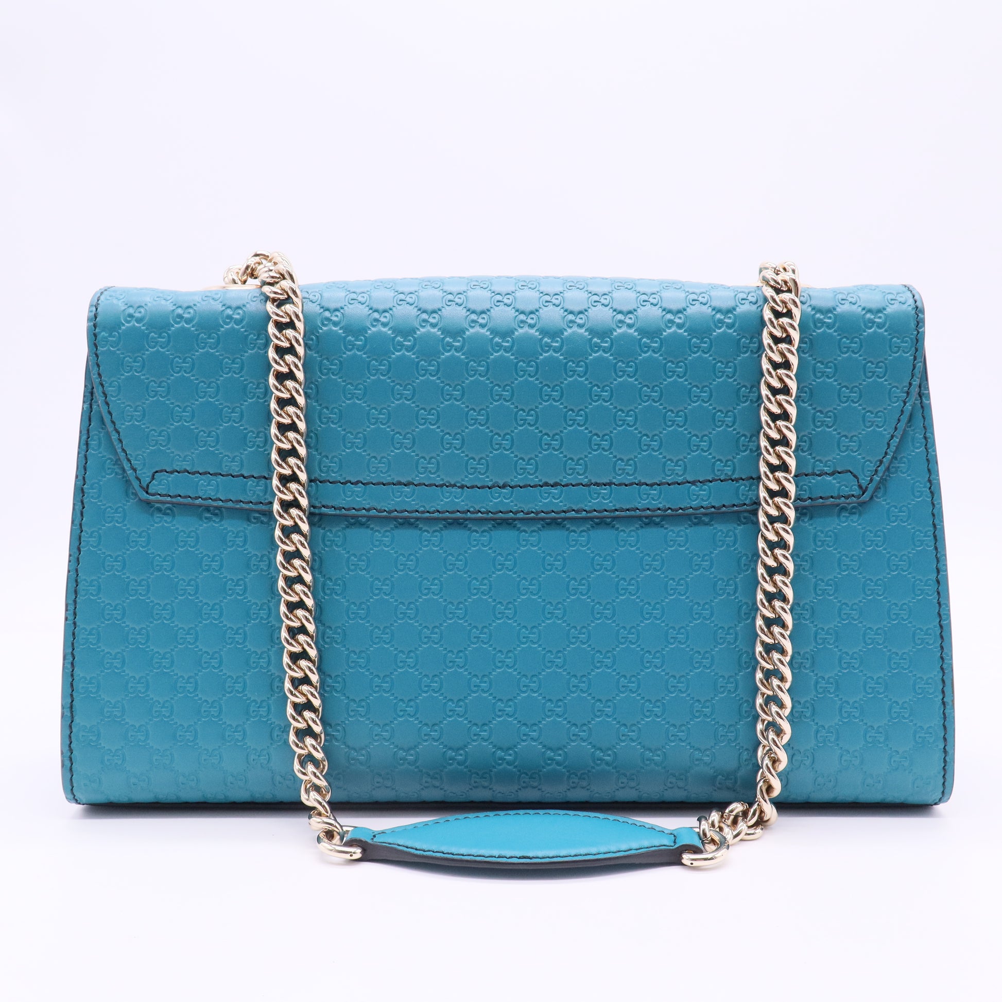 Teal Microguccissima Leather Medium Emily Chain Shoulder Bag