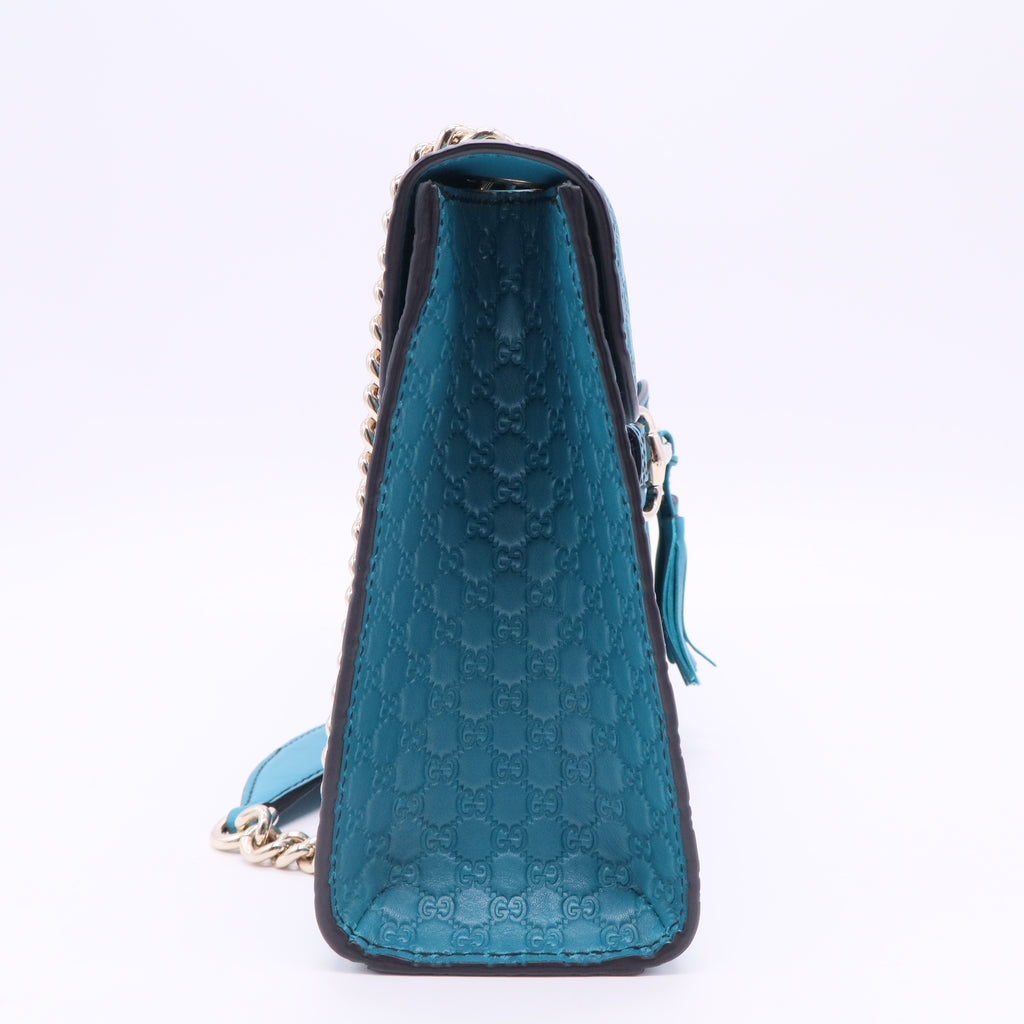 Teal Microguccissima Leather Medium Emily Chain Shoulder Bag