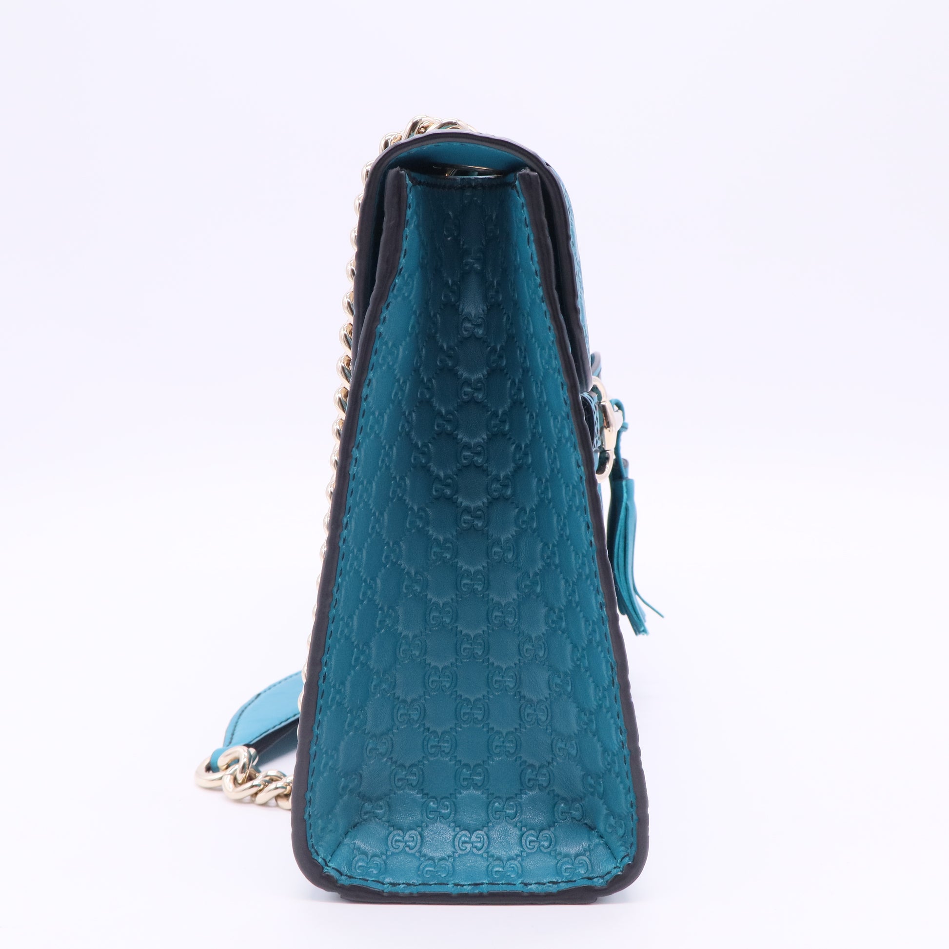 Teal Microguccissima Leather Medium Emily Chain Shoulder Bag